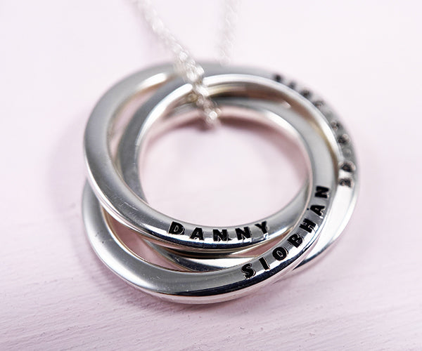 Personalised Russian Ring Trinity Name Necklace With Children Names - CALLIE