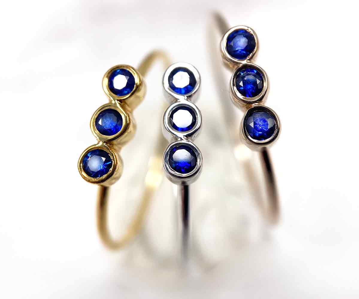 Ultra Fine Trilogy Blue Sapphire Ring