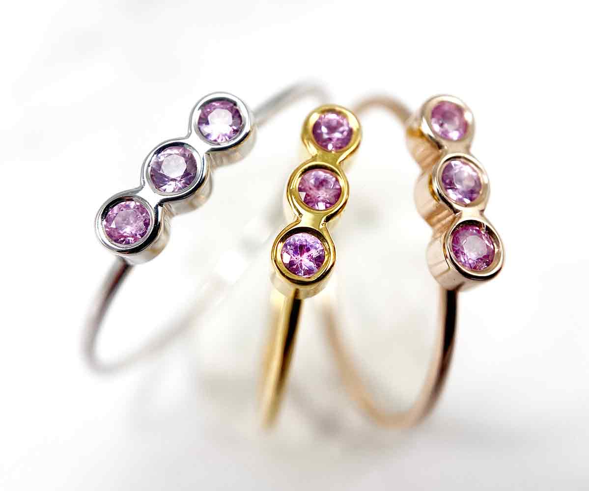 Ultra Fine Trilogy Pink Sapphire Ring